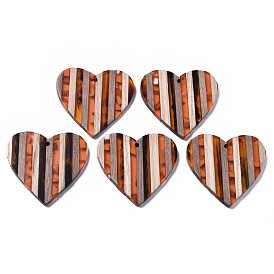 Stripe Resin & Walnut Wood Pendants, Heart