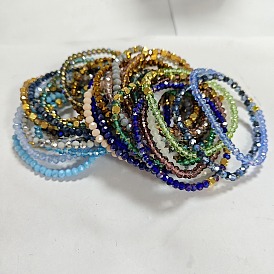 30pcs 30 ensembles de bracelets extensibles en perles de verre rondes à facettes de couleurs pour femmes et filles