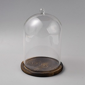 Glass Dome Cover, Decorative Display Case, Cloche Bell Jar Terrarium with Wood Base, for DIY Preserved Flower Gift