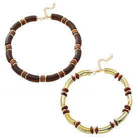 2 шт. 2 цвета богемское дерево и смола и ccb пластик изогнутые трубчатые бусины ожерелья с цепочками на концах из сплава для женщин, золотые