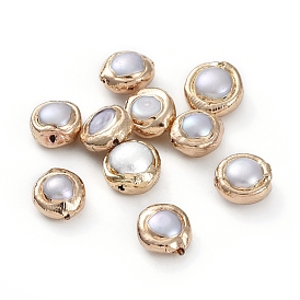 Natural Cultured Freshwater, with Golden Plated Brass Edge, Flat Round