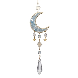 Alloy Cable Chains Moon Pendant Decorations, Natural Gemstones and Glass Pendants, for Home Decorations