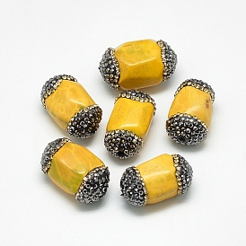Natural Fire Crackle Agate Beads, with Rhinestone, Dyed, Faceted, Oval