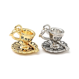 Brass Enamel Charms, Cadmium Free & Lead Free, with Jump Rings, Coffee Cup with Word Roya, Long-Lasting Plated