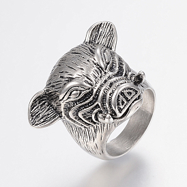 304 Stainless Steel Finger Rings, Wide Band Rings, Piggy Head