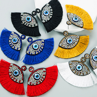 Bohemian Tassel Earrings with Eye-shaped Rhinestone for Women's Fashion and Ethnic Style Jewelry