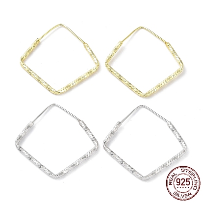 925 Sterling Silver Textured Rhombus Hoop Earrings