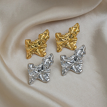 Неровные плиссированные 304 серьги-гвоздики из нержавеющей стали для женщин