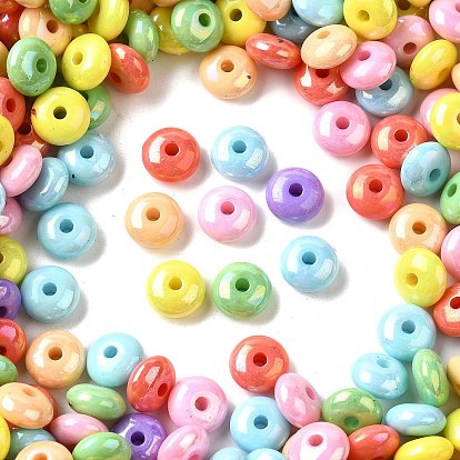 Непрозрачные акриловые бусины с УФ-покрытием, радужный, плоско-круглые