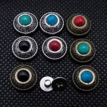 Zinc Alloy Buttons, with Plastic Imitation Turquoise Beads and Iron Screws, for Purse, Bags, Leather Crafts Decoration, Half Round