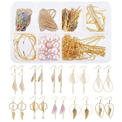 DIY Butterfly Earring Making Kits, Including Brass & Alloy & Imitation Metal Cloth Pendants, Glass Pearl Beads, Brass Linking Rings & Cable Chains & Earring Hooks