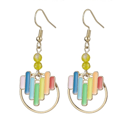 Pendientes colgantes con anillo de latón y esmalte de aleación de corazón para mujer, con cuentas de ágata naturales, colorido