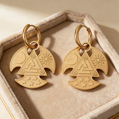 Серьги из 304 нержавеющей стали, валькнут с солнцем, Луна и звезды