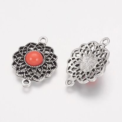 Tibetan Style Alloy Links Connectors, with Resin, Flower