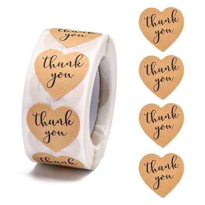 1 Inch Thank You Stickers, Self-Adhesive Kraft Paper Gift Tag Stickers, Adhesive Labels, Heart Shape