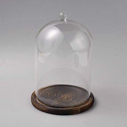 Couvercle de dôme en verre, vitrine décorative, terrarium cloche cloche avec base en bois, pour un cadeau de fleurs préservées bricolage
