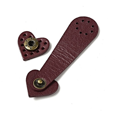 Heart Cowhide Leather Sew on Purse Clasps, Brass Snap Button Bag Mouth Buckle, Suitcase Bag Anti-Theft Parts