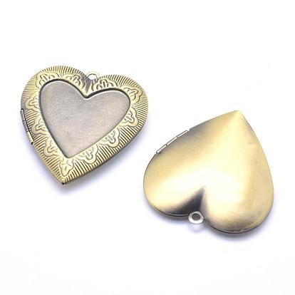 Brass Locket Pendants, Photo Frame Charms for Necklaces, Nickel Free, Heart