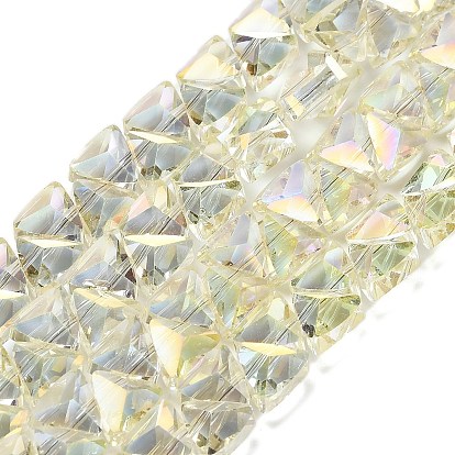 Стеклянные бусины с гальваническим покрытием , треугольные, граненые