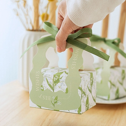 Folding Cardboard Candy Boxes, Wedding Gift Wrapping Box, With Handle, Rectangle With Flower