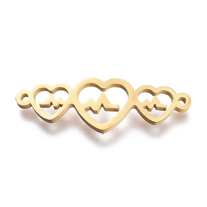 304 Stainless Steel Links Connectors, Laser Cut, Connected Heart With Heartbeat, for Valentine's Day