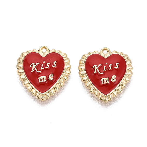Подвески из сплава с эмалью ко дню святого валентина, сердечко со словом «поцелуй меня» и подвесками, золотые, без кадмия, без никеля и без свинца