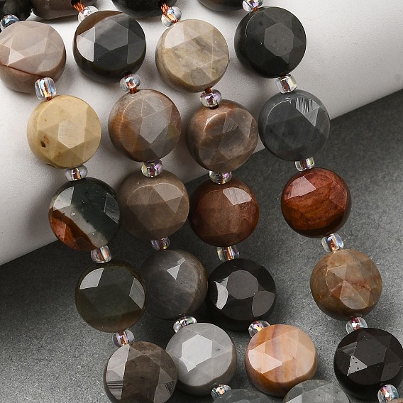 Naturelles jaspe océan brins de perles, perles de monnaie hexagonales à facettes, avec des perles de rocaille