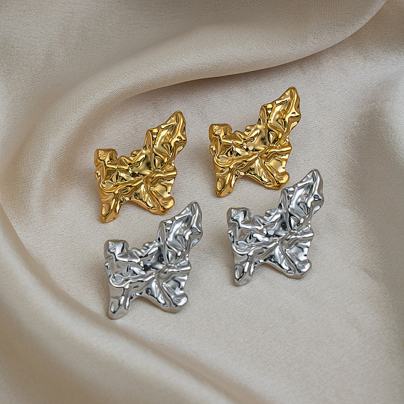Irregular Pleated 304 Stainless Steel Stud Earrings for Women