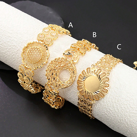 Элегантные латунные браслеты в винтажном стиле для женщин, цветок