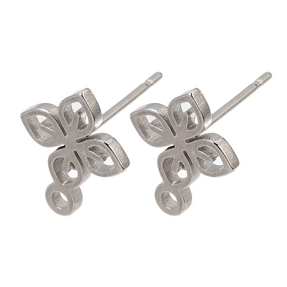 304 Stainless Steel Stud Earring Findings, Flower, with Loop