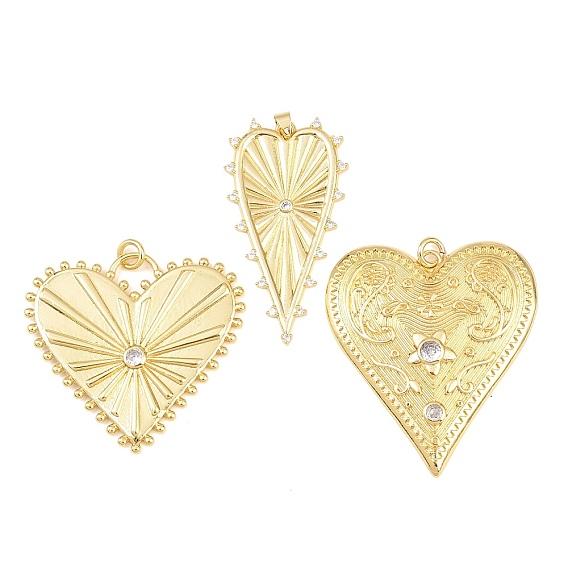 Латунные микро проложить кубического циркония большие кулоны, сердце прелести, долговечный, стойки покрытие, без свинца и без кадмия, реальный 18 k позолоченный