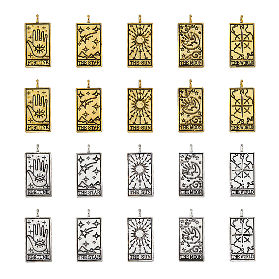 40 шт 10 стили подвески из сплава в тибетском стиле, прямоугольник с рисунком таро