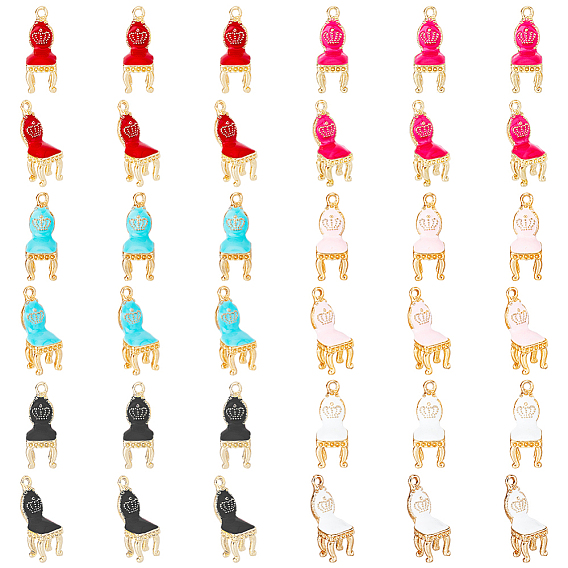 36 шт. 6 цвета подвески из сплава и эмали в придворном стиле, золотые, стул с подвеской в виде короны