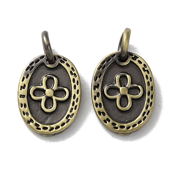 Тибетский стиль латунные подвески, без кадмия и без свинца, овальные с цветком