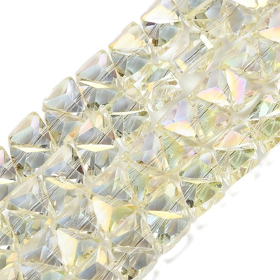 Стеклянные бусины с гальваническим покрытием , треугольные, граненые