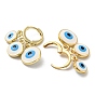 Real 18K Gold Plated Brass Dangle Leverback Earrings, with Enamel, Evil Eye