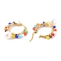 304 Stainless Steel Beaded Hoop Earrings, with Glass Seed Beads and Natural Pearl Beads, Ring, Golden