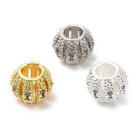 Rack Plating Brass Cubic Zirconia Beads, Cadmium Free & Lead Free, Long-Lasting Plated, Grooved Hollow Rondelle