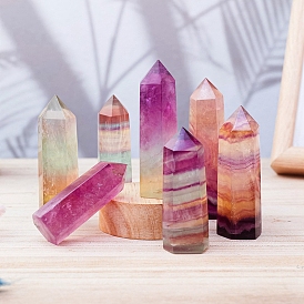 Point Tower Natural Fluorite Home Display Decoration, Healing Stone Wands, for Reiki Chakra Meditation Therapy Decos, Hexagon Prism