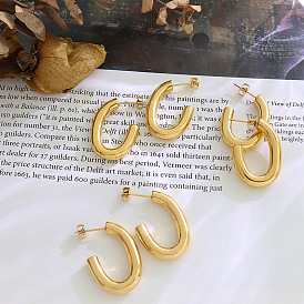 Retro Modern Hong Kong Style Geometric U-shaped Irregular Earrings for Women, Non-fading Statement Jewelry.
