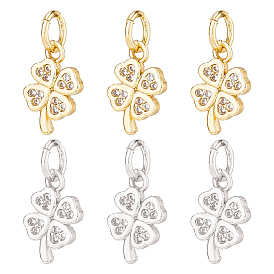 12 шт. 2 цвета латунные подвески из фианита с микропаве, с целью перехода в кольце, клевер очарование