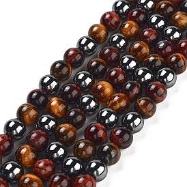 Natural Tiger Iron & Synthetic Hematite Beads Strands & Heated, Round