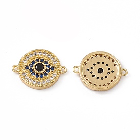 Brass Pave Cubic Zirconia Connector Charms, Flat Round Links, Real 18K Gold Plated