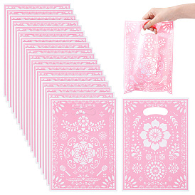 100Pcs Flower Printed Paper Storage Bags, Shoppong Bags with Die Cut Hole Handle, Rectangle
