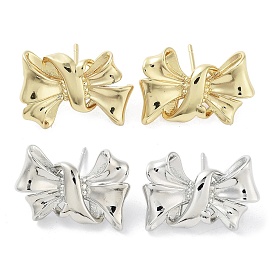 Rack Plating Brass Stud Earring, Cadmium Free & Lead Free, Long-Lasting Plated, Bowknot