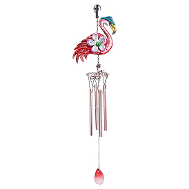 1Pc Flamingo Shapes Spray Painted Iron Wind Chimes, Small Wind Bells, with Brass Tube