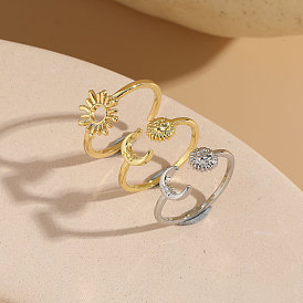 Chic and Minimalist Sun Moon Daisy Ring with Artistic Design