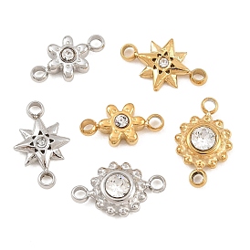 304 Stainless Steel Pave Clear Cubic Connector Charms, Sun/Star Links