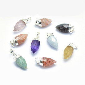 Natural Gemstone Pointed Pendants, with Brass Findings, Faceted, Bullet