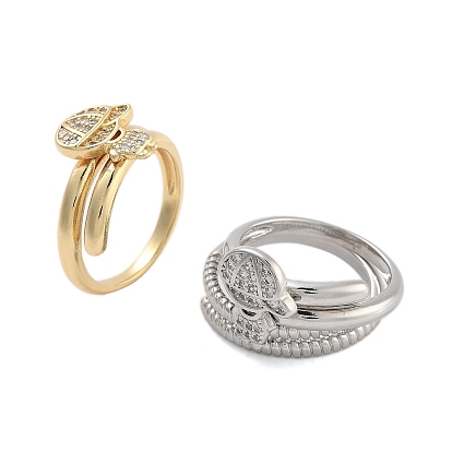 Brass Micro Pave Cubic Zirconia Boy Open Cuff Rings Set for Women